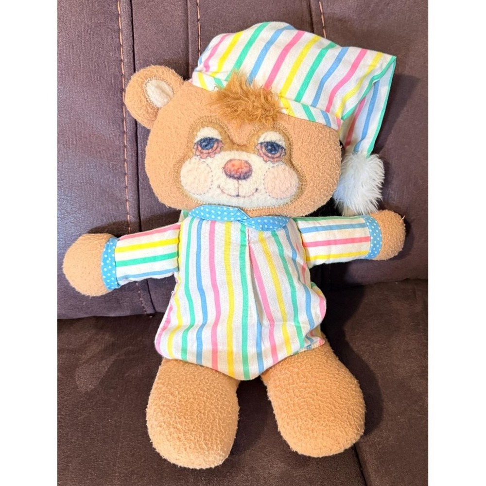 Vintage 1986 Fisher Price Plush Bedtime Brown Teddy Bear Stuffed Rattle 15"